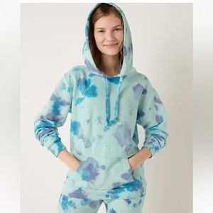 NEW VS PINK FLEECE HOODIE PULLOVER BLUE TIE DYE XL
